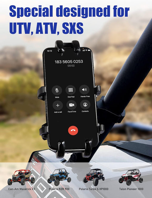 UTV Phone Holder, Aluminum Alloy Heavy Duty Cell Phone Mount for UTV/SXS,360° Adjustable Mounting Bracket Fits 1.75”-2” Roll Cage, 8 Claws Tightly Hold iPhones or 4.7”-7.1" Devices